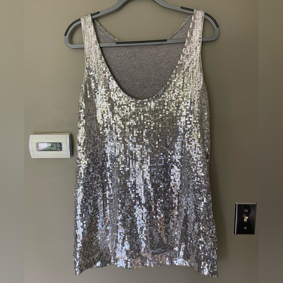FREE PEOPLE Silver Sequin Sheath Mini Dress Size 6 - Picture 3 of 5
